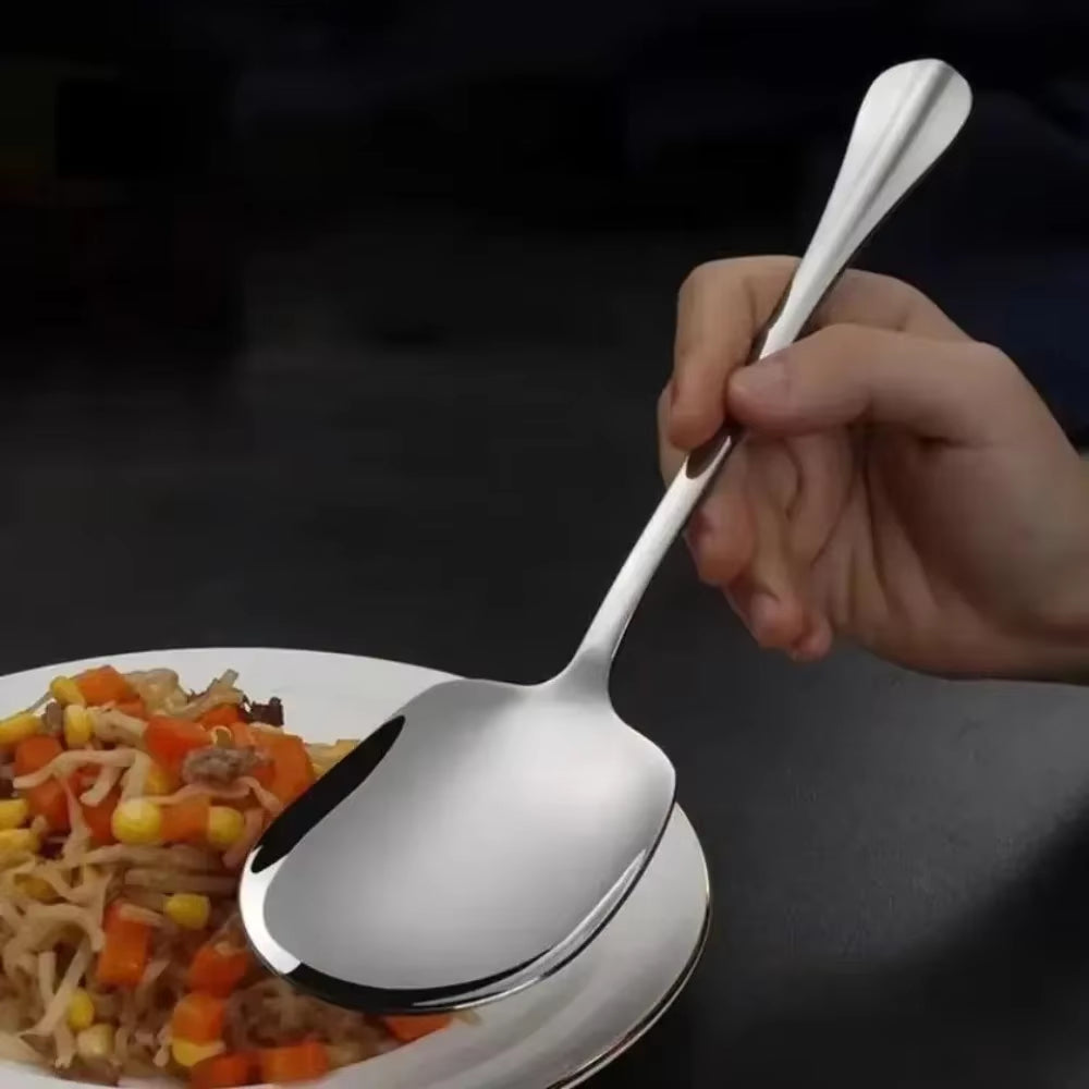 Stainless Steel Large Stainless Steel Rice Spoon Ergonomic Metal Serving Spoon Kitchen Flatware Salad Serving Utensils for Pasta