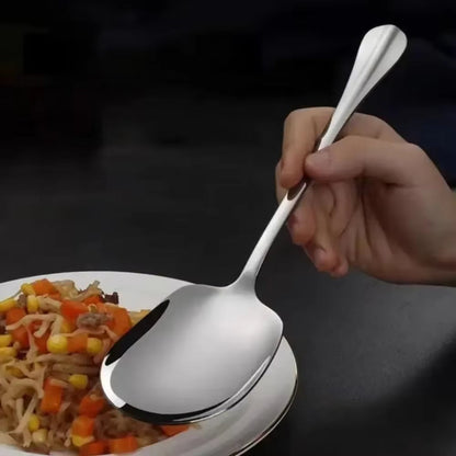 Stainless Steel Large Stainless Steel Rice Spoon Ergonomic Metal Serving Spoon Kitchen Flatware Salad Serving Utensils for Pasta