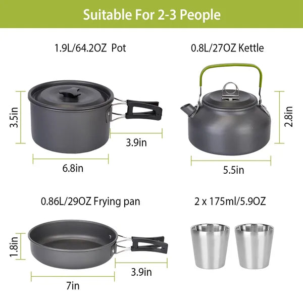 Portable Camping Pot & Pan Set – 12PCS