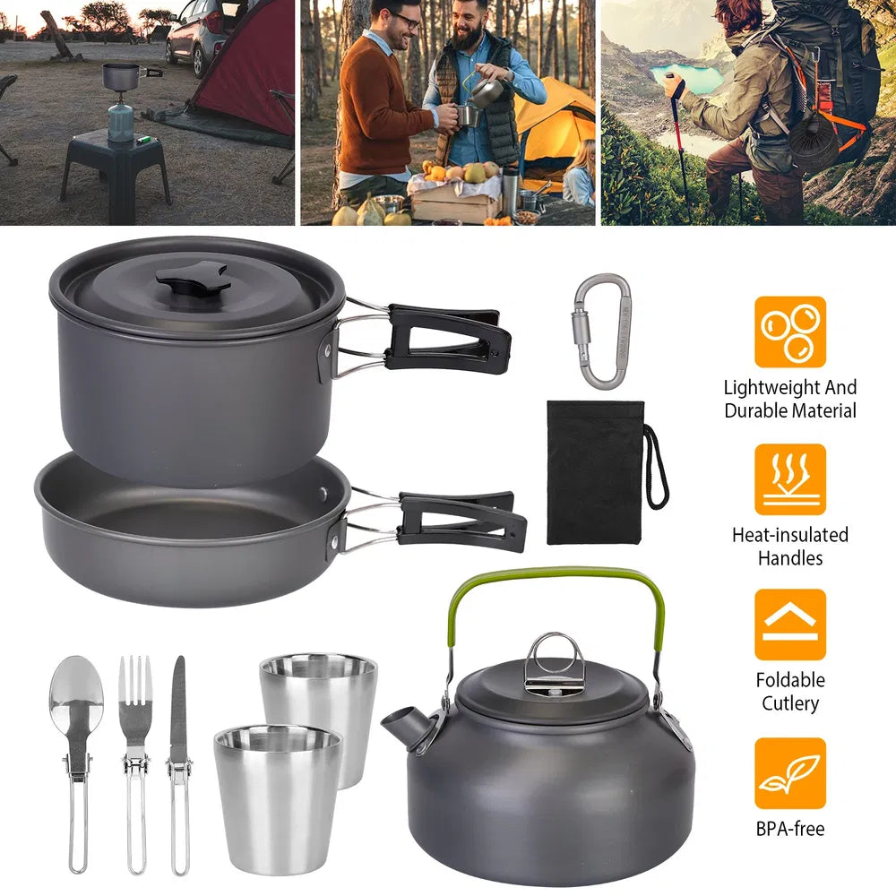 Portable Camping Pot & Pan Set – 12PCS