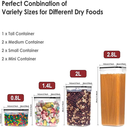 Kitchen 7Pcs Food Containers Set BPA Free Plastic Airtight Storage Box with 10Stickers and Pen