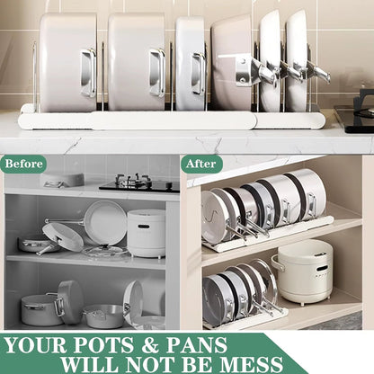 Expandable Pans Organizer Rack Kitchen Cabinet Pan Rack Utensil Rack, Dish Drainer Space-Saving Cabinet Storage Rack Christmas