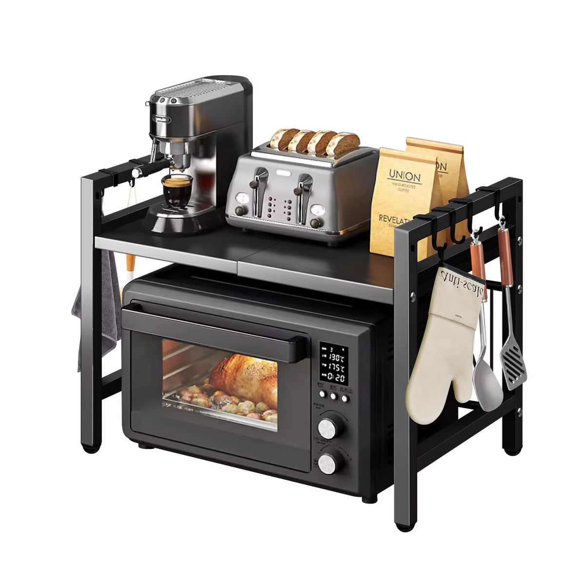 Kitchen Storage Rack Microwave Shelf Condiment Organizer Shelf Tableware Storage Expandable 42-64Cm Moisture and Rust