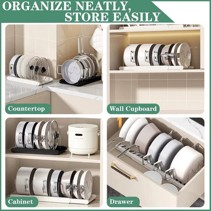 Expandable Pans Organizer Rack Kitchen Cabinet Pan Rack Utensil Rack, Dish Drainer Space-Saving Cabinet Storage Rack Christmas