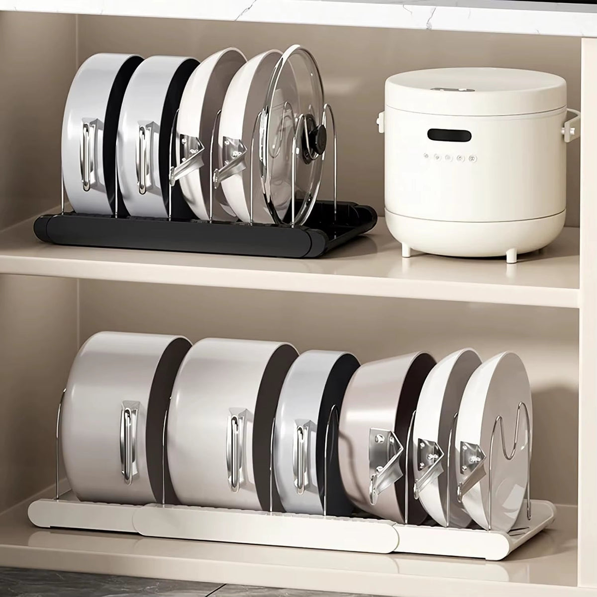 Expandable Pans Organizer Rack Kitchen Cabinet Pan Rack Utensil Rack, Dish Drainer Space-Saving Cabinet Storage Rack Christmas