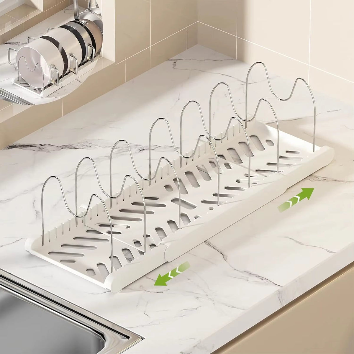 Expandable Pans Organizer Rack Kitchen Cabinet Pan Rack Utensil Rack, Dish Drainer Space-Saving Cabinet Storage Rack Christmas